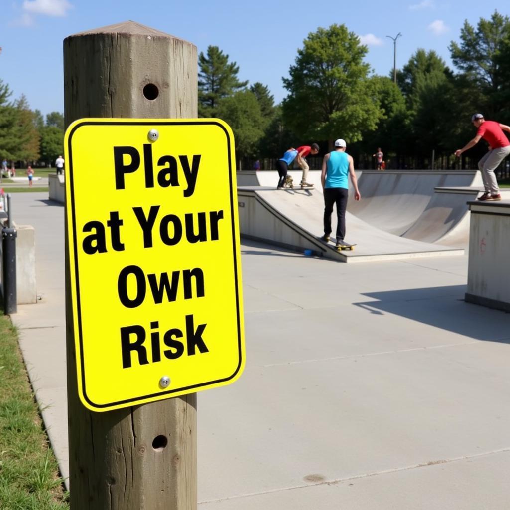 Play at Your Own Risk Sign at Skatepark