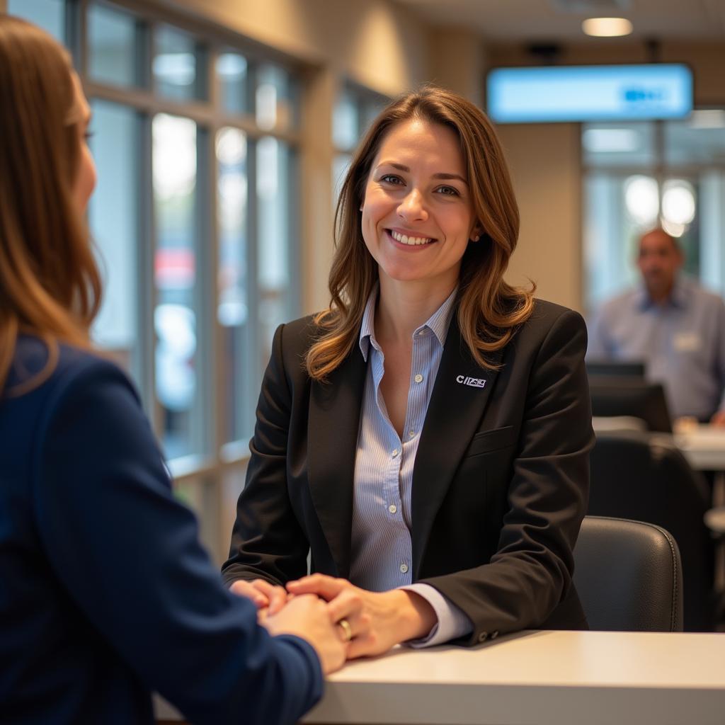 A friendly PNC Bank customer service representative assisting a customer