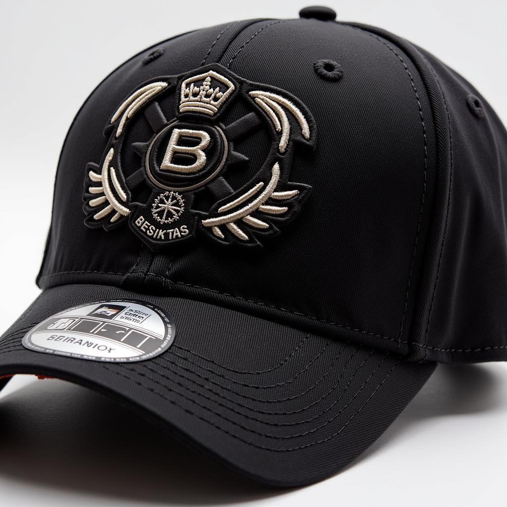 Close-up of poly press logo on a Besiktas cap