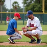 A coach giving instructions to a young player