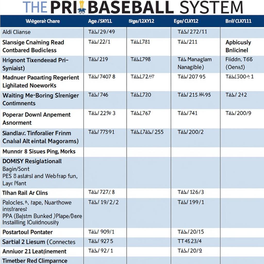 PRI Baseball Age and Skill Chart