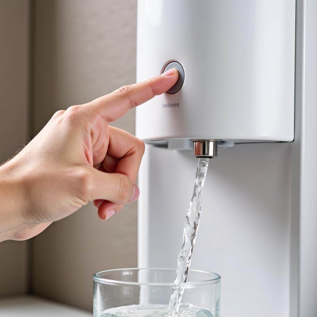 Push-button water dispenser in operation