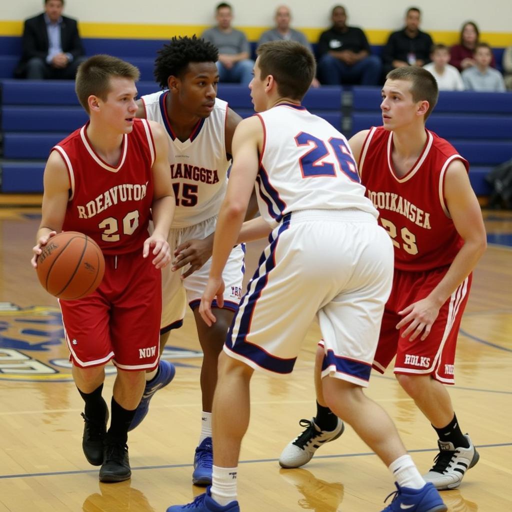 Intense basketball game at the Putnam Athletic League