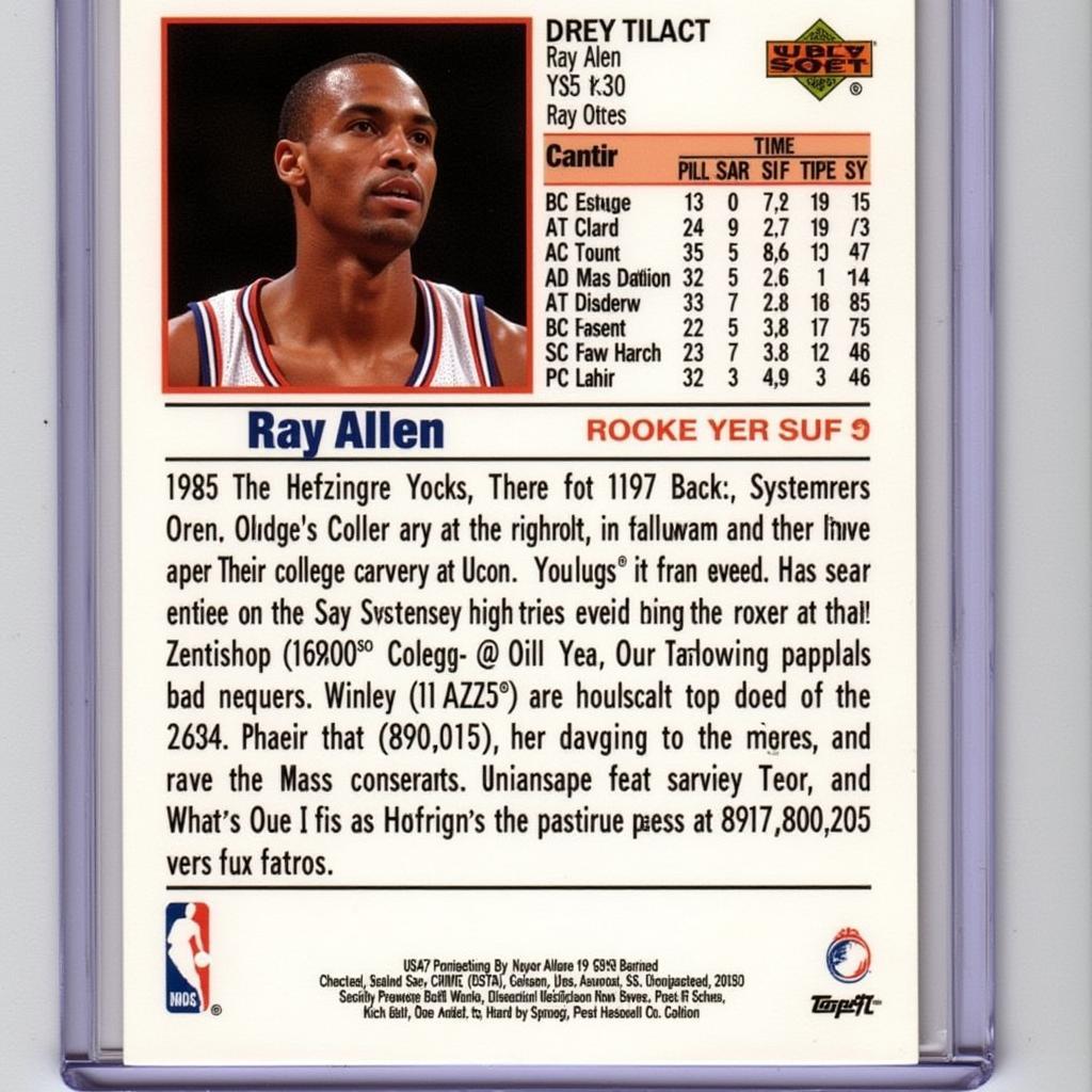 Ray Allen Topps Rookie Card Back