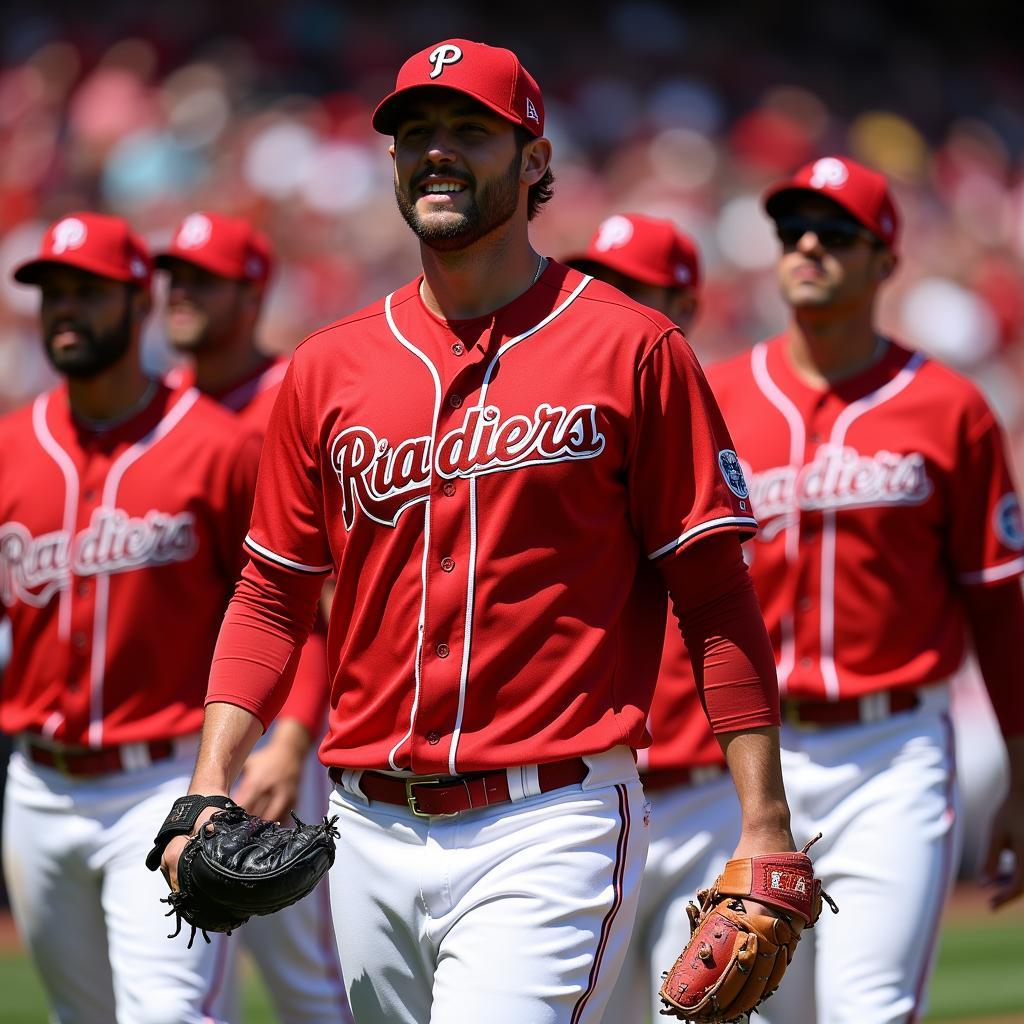 Red Baseball Team Uniforms in Action