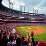 Red Sox fans cheering enthusiastically at Fenway Park