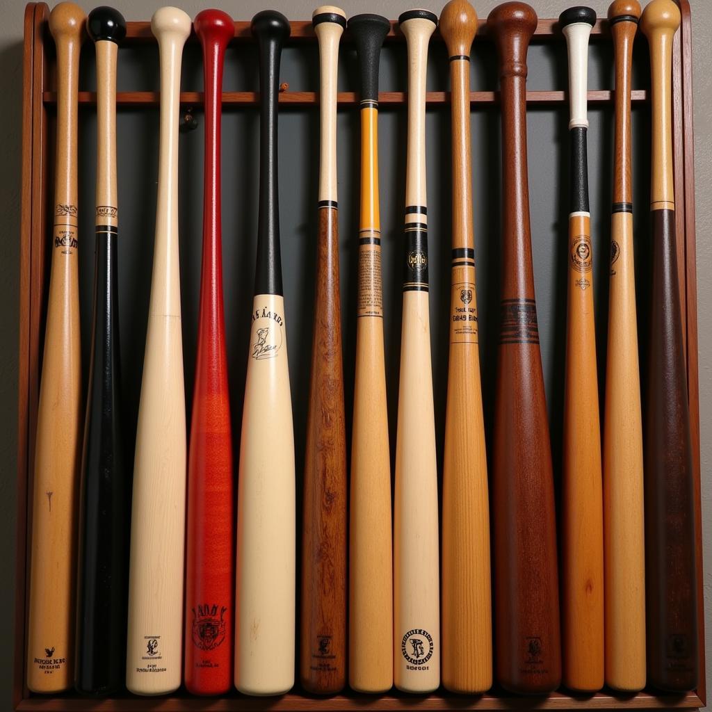 Refurbished Baseball Bats on Display