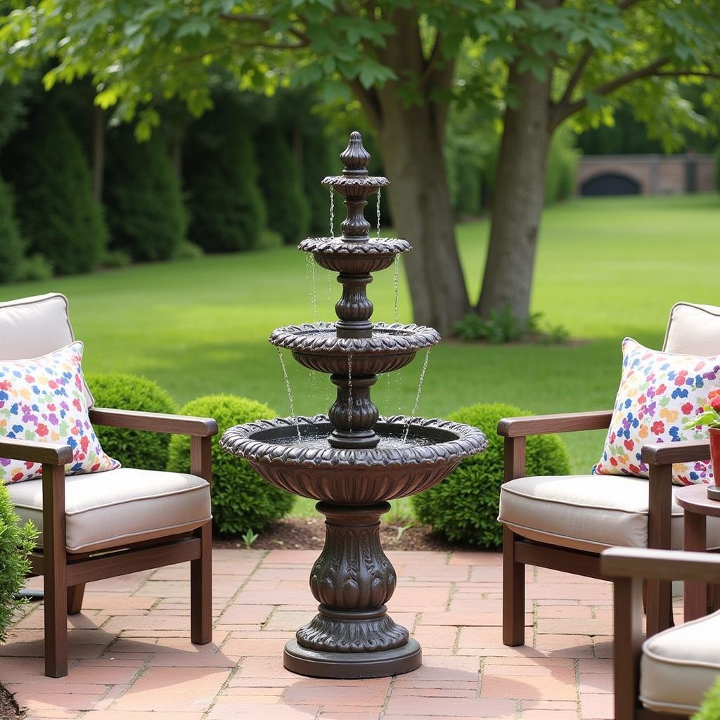 Resin Corner Fountain on a Patio for Relaxation