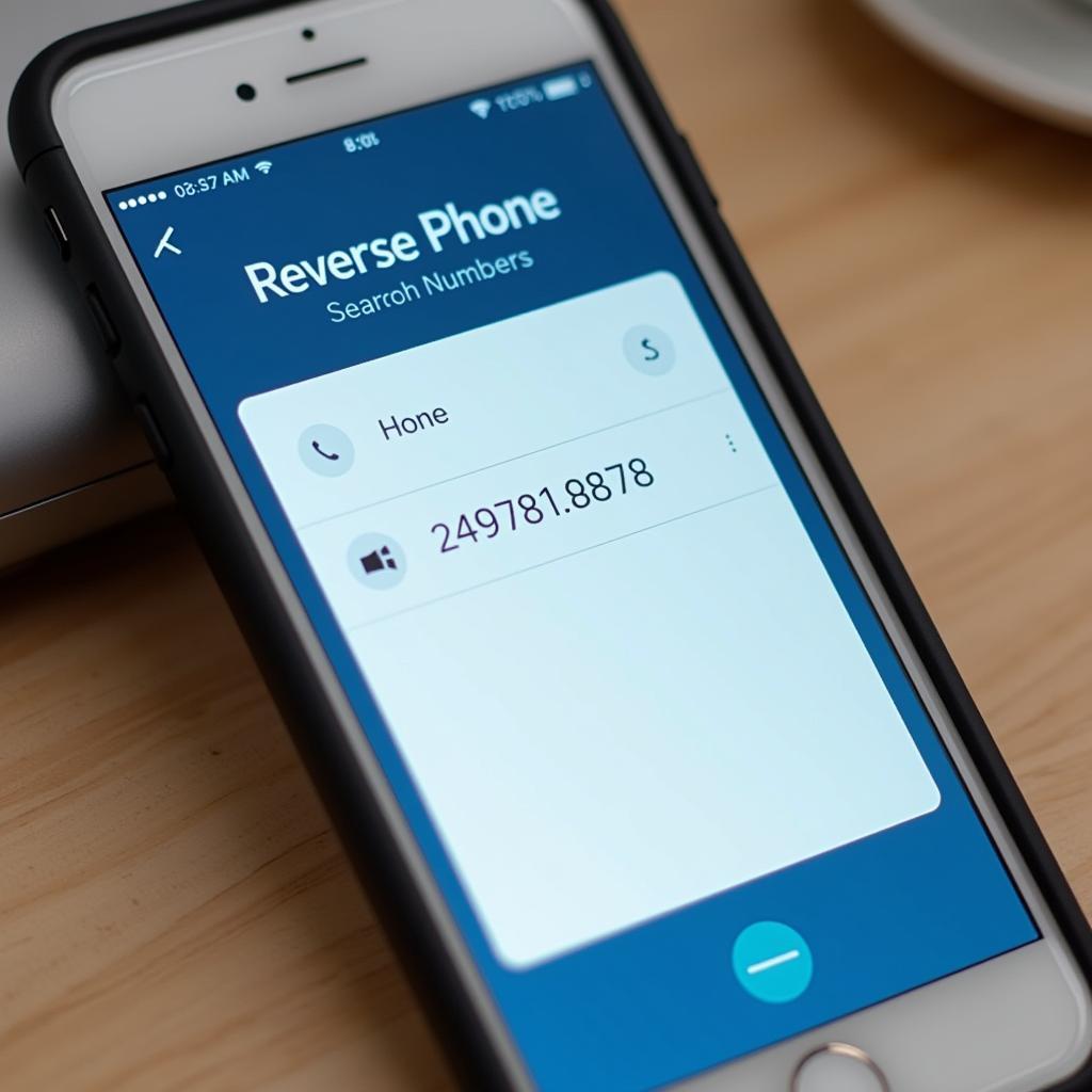 A smartphone displaying a reverse phone lookup app.