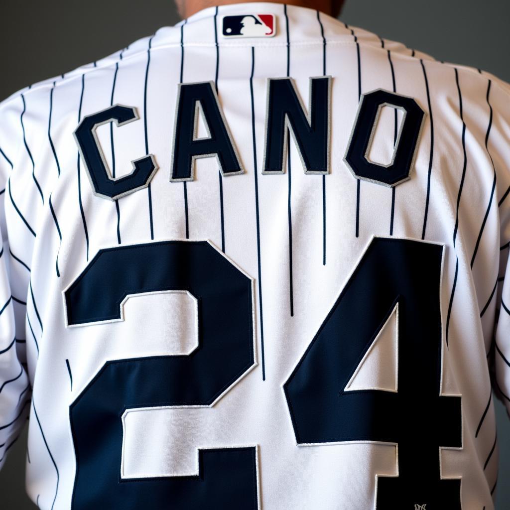 Close-up of Robinson Cano's Yankees jersey