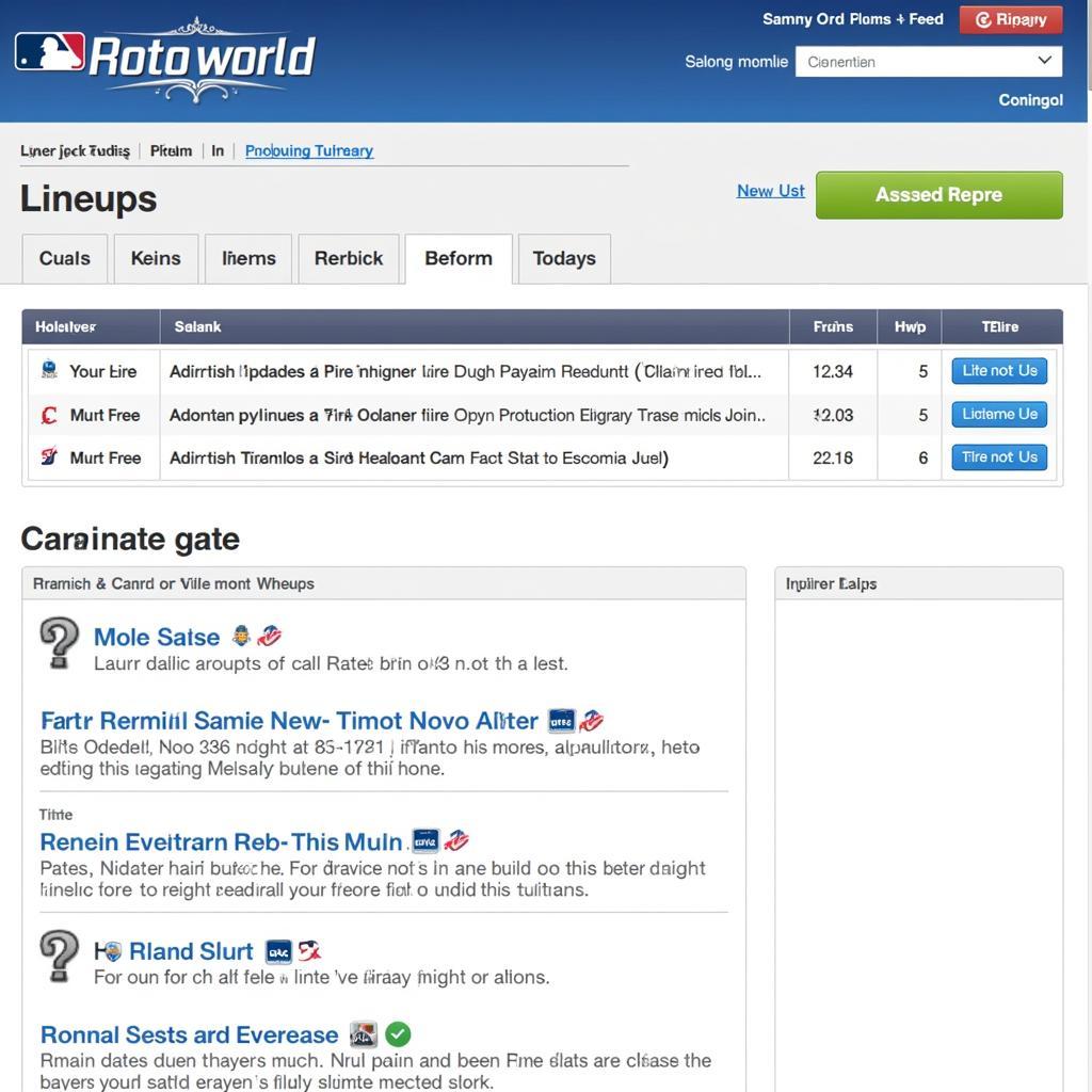 Rotoworld MLB Lineups Screenshot