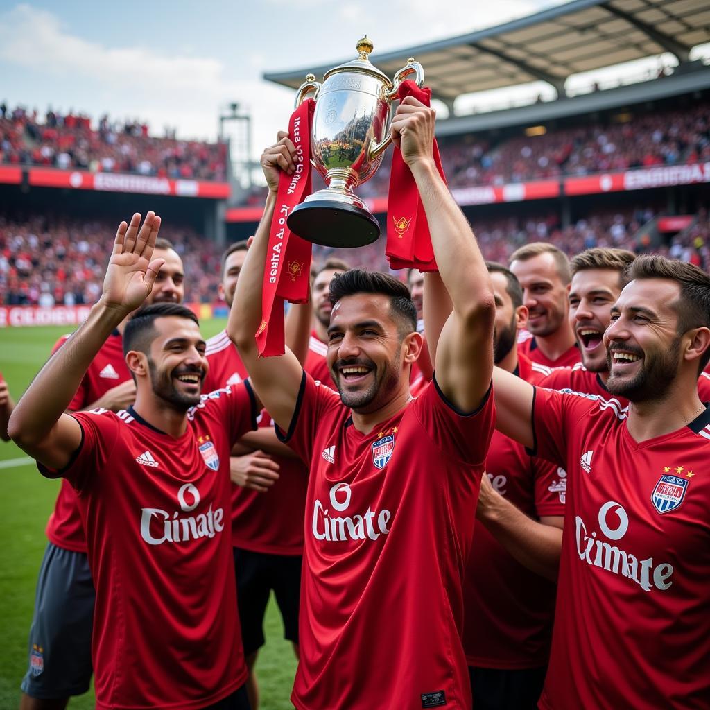 Rüştü Reçber Lifting the Turkish Super Lig Trophy