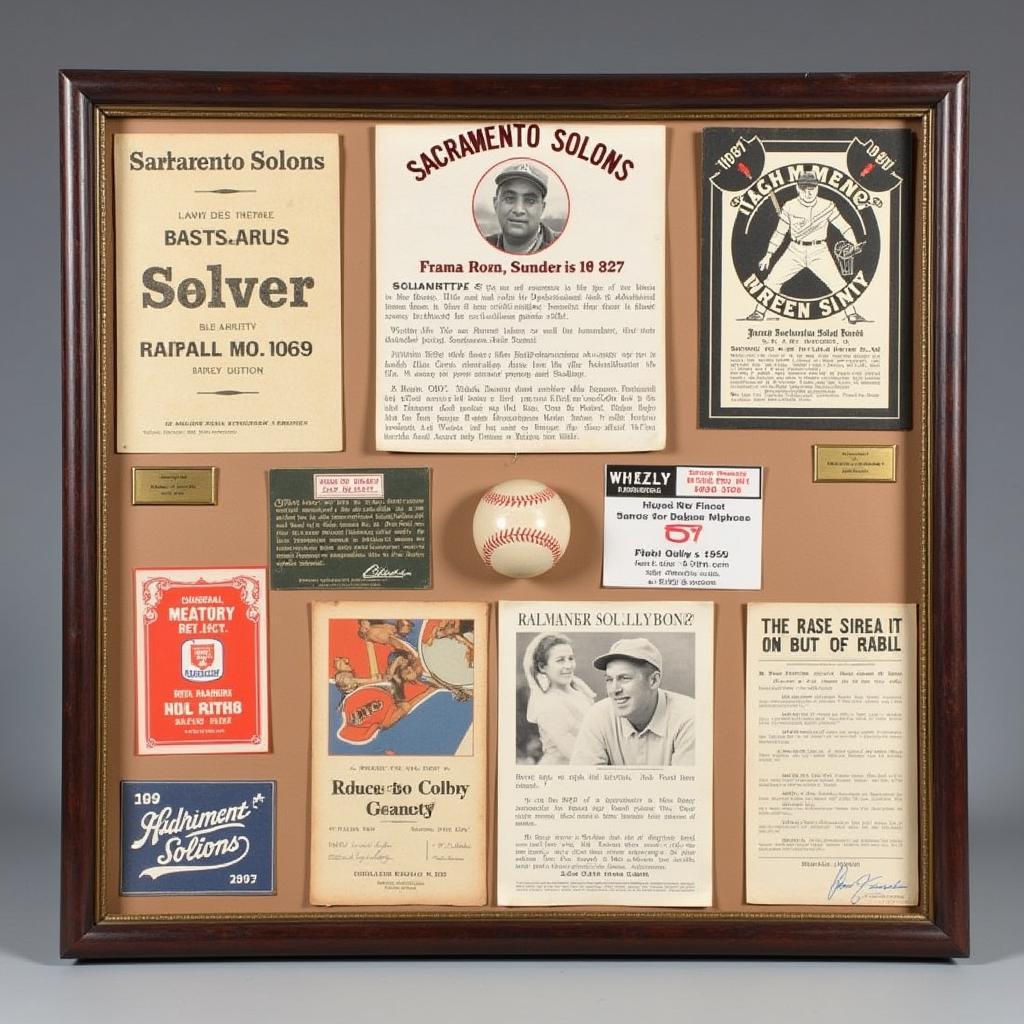 Collection of Sacramento Solons memorabilia, including hats, jerseys, and baseball cards.