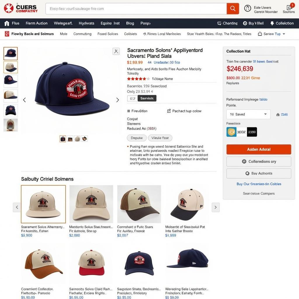 Screenshot of an online auction website featuring a Sacramento Solons hat for sale.