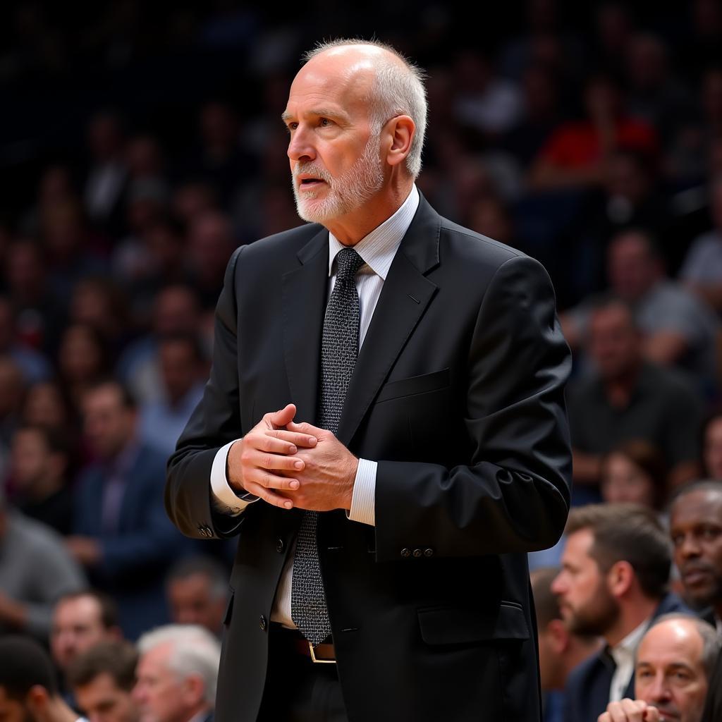 San Antonio Spurs' coach Gregg Popovich imparting his wisdom during a game.