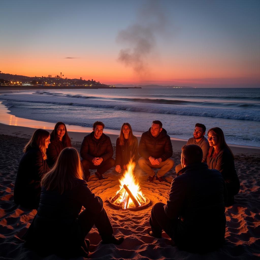 Enjoying a winter bonfire on a San Diego beach