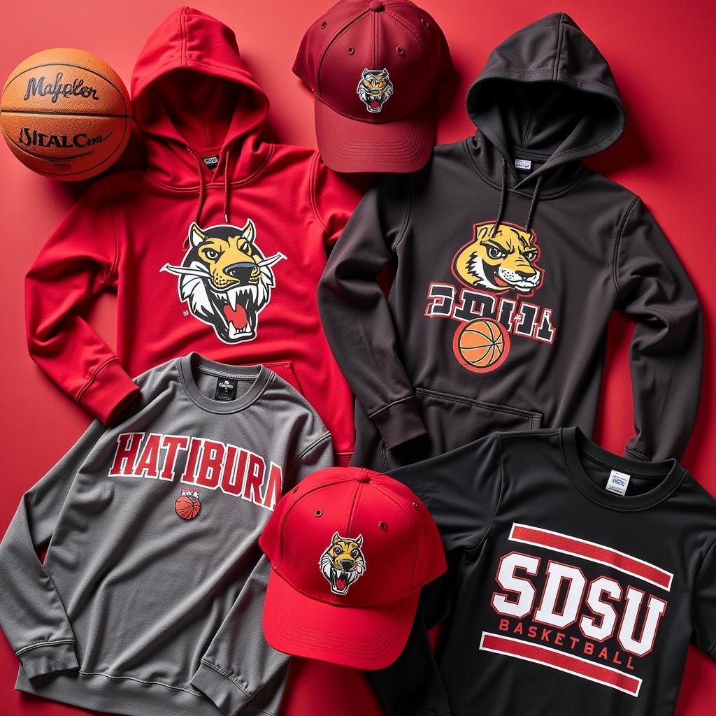 Variety of SDSU Basketball Apparel: Hats, Hoodies, and T-shirts