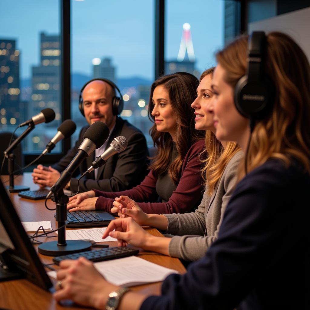 Diverse panel engaged in a lively radio discussion in Seattle