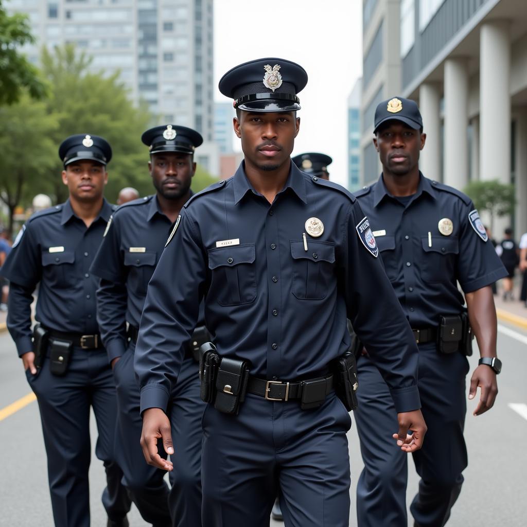 Security Officers Patrolling with Different Hats