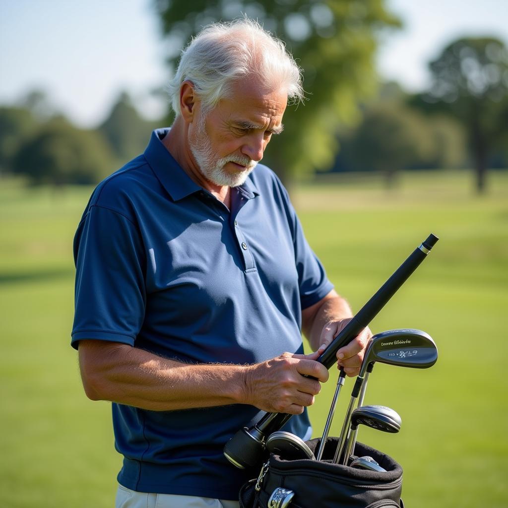 Senior Golfer Choosing a Club