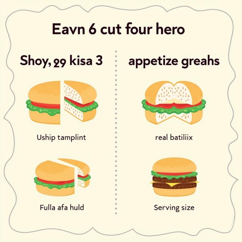 Different serving sizes for a four-foot hero sandwich