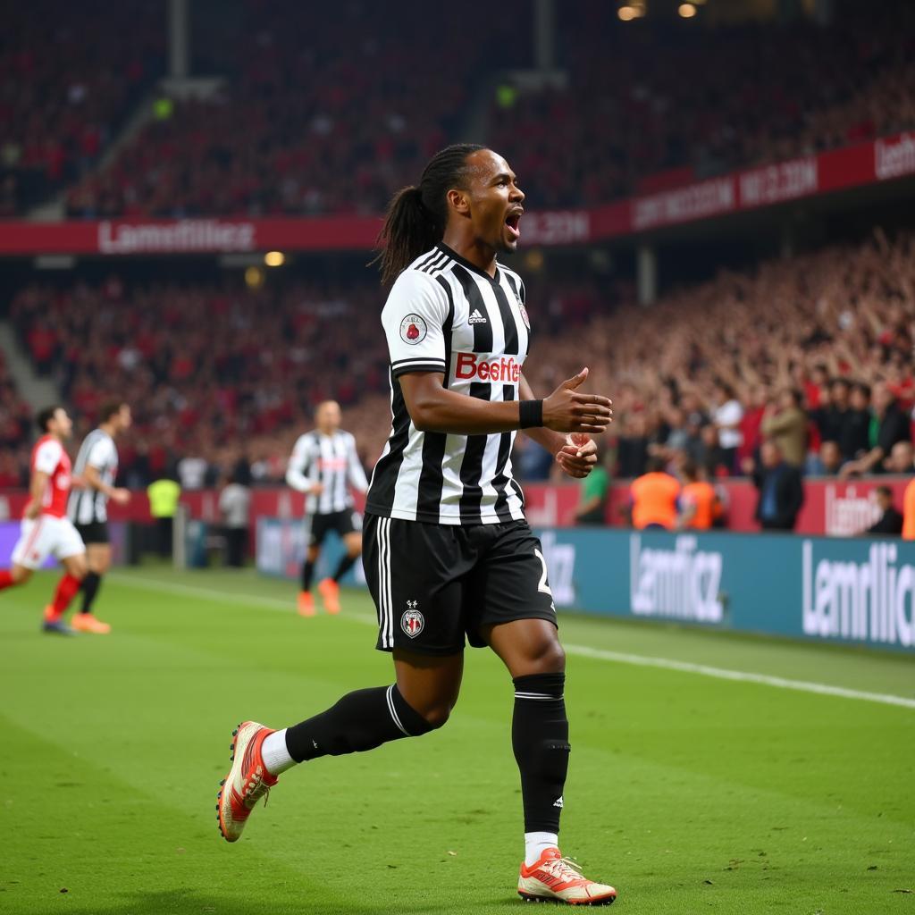 Shota Imanaga celebrating a goal in his Beşiktaş jersey