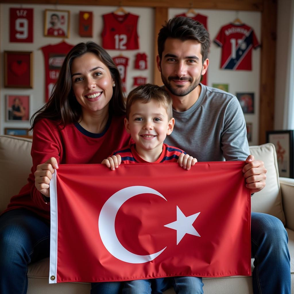 Small Cub Proudly Displays Flag with Family