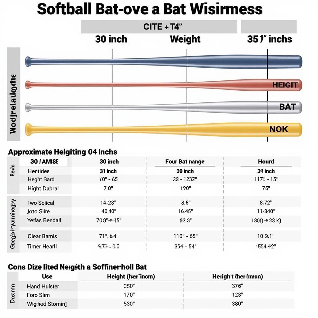 Chart comparing softball bat sizes