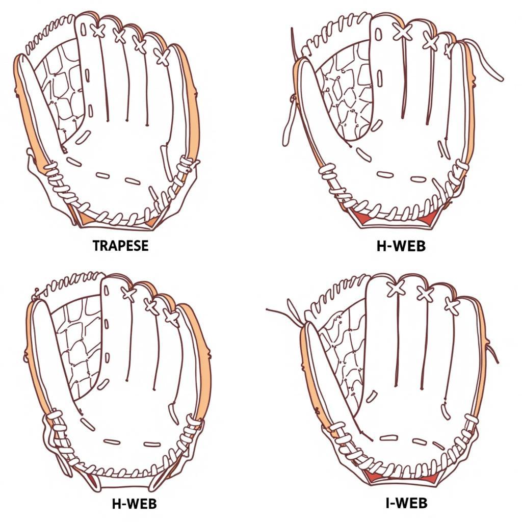 Different softball glove webbing styles