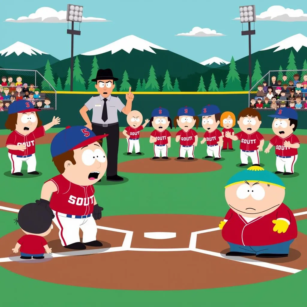 South Park baseball team during a chaotic game