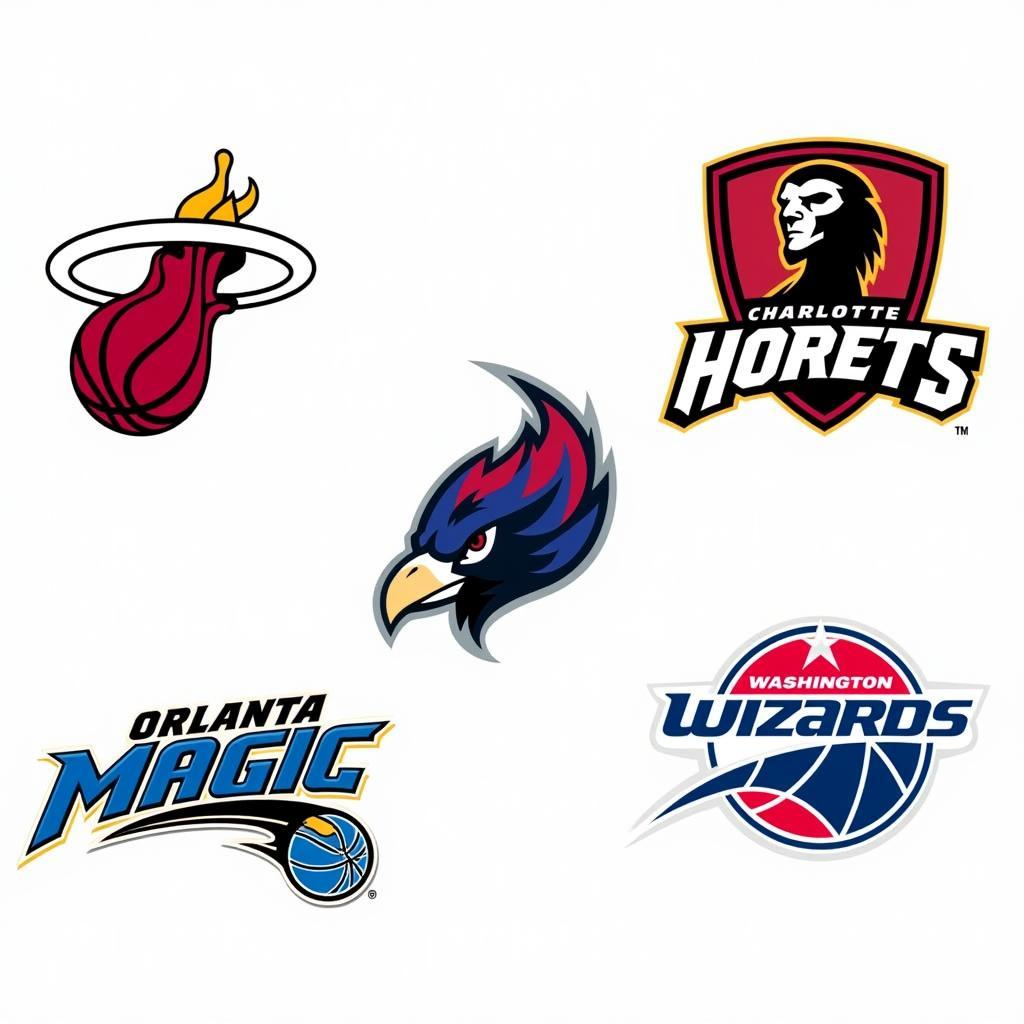 Southeast Division NBA Logos: Heat, Hornets, Hawks, Magic, Wizards