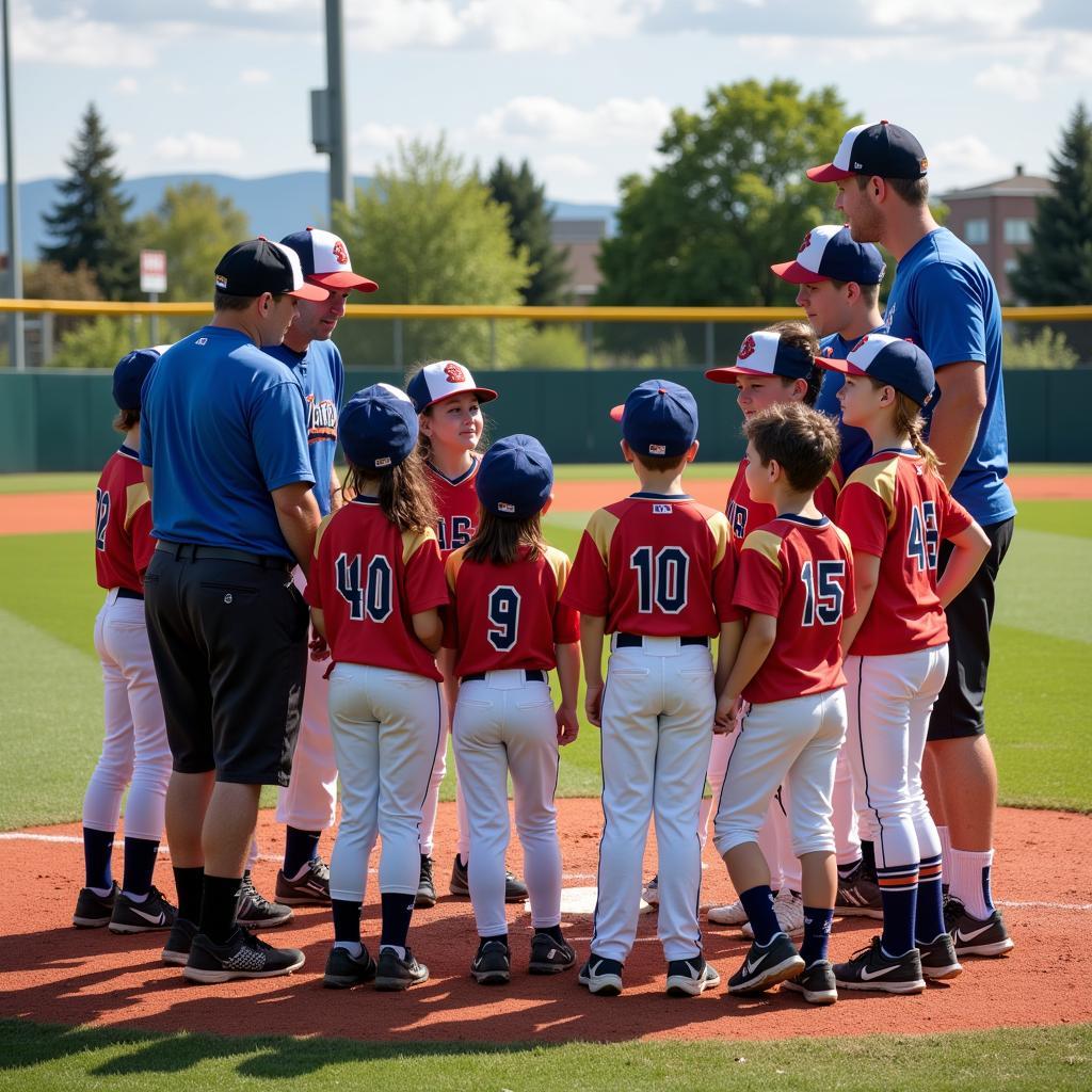 Spokane South Little League team huddles with their coaches