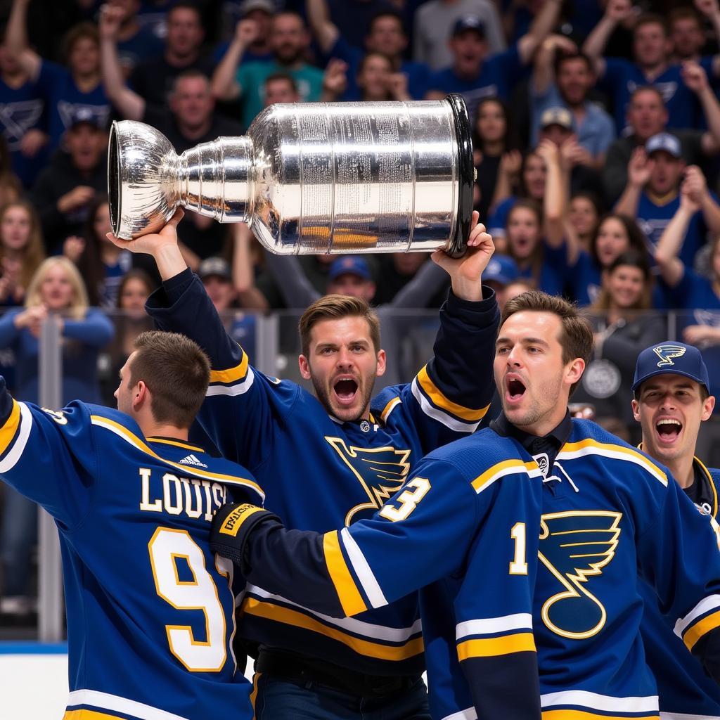 St. Louis Blues celebrating their Stanley Cup victory