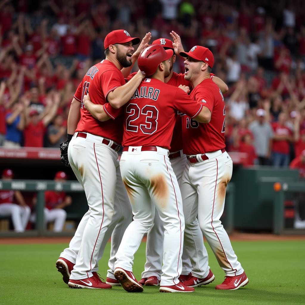 St. Louis Cardinals players celebrating a victory