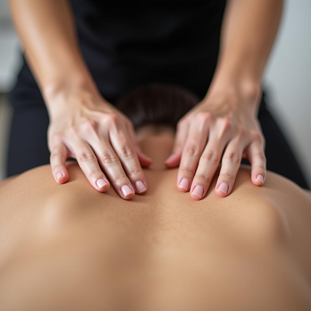 Licensed massage therapist in St. Louis performing a massage