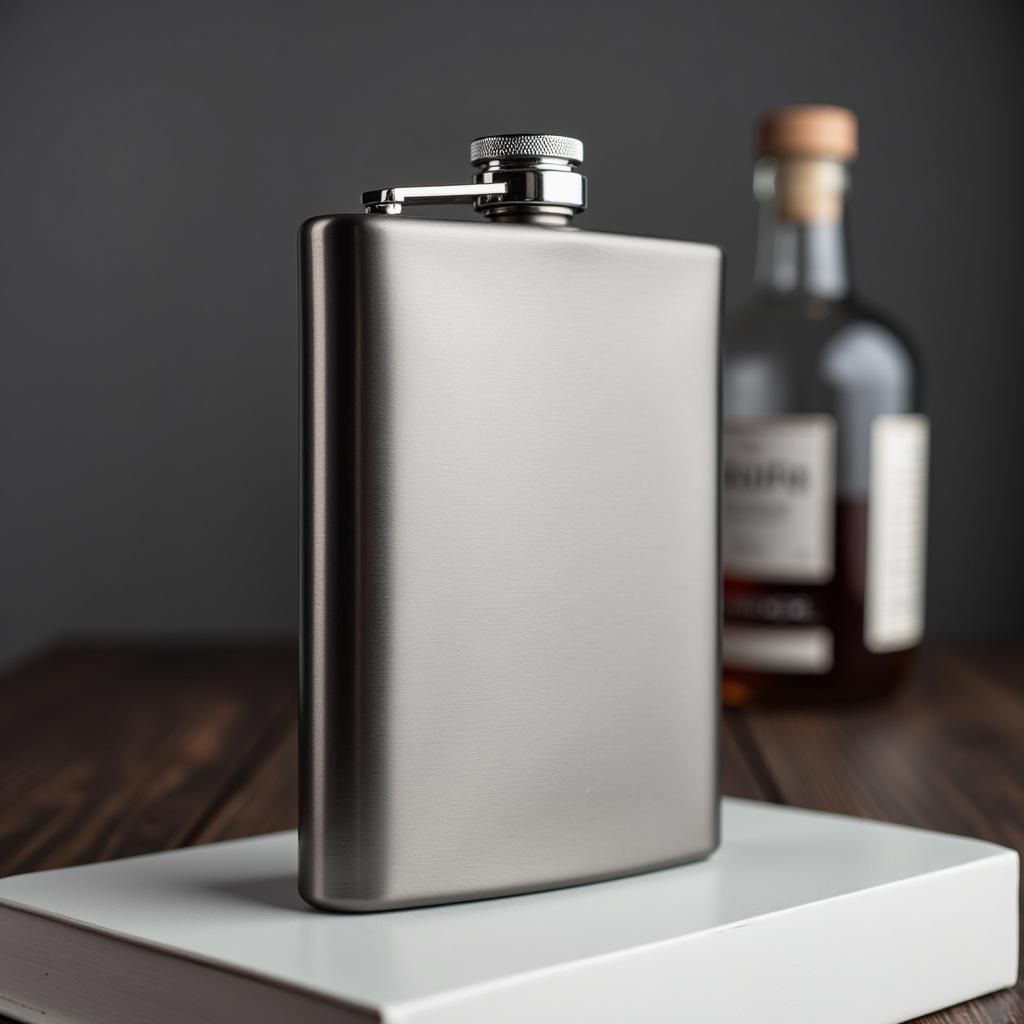 Sleek stainless steel travel liquor flask