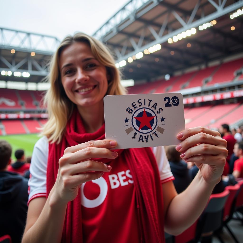 Besiktas fan holding a Stars and Strikes gift card