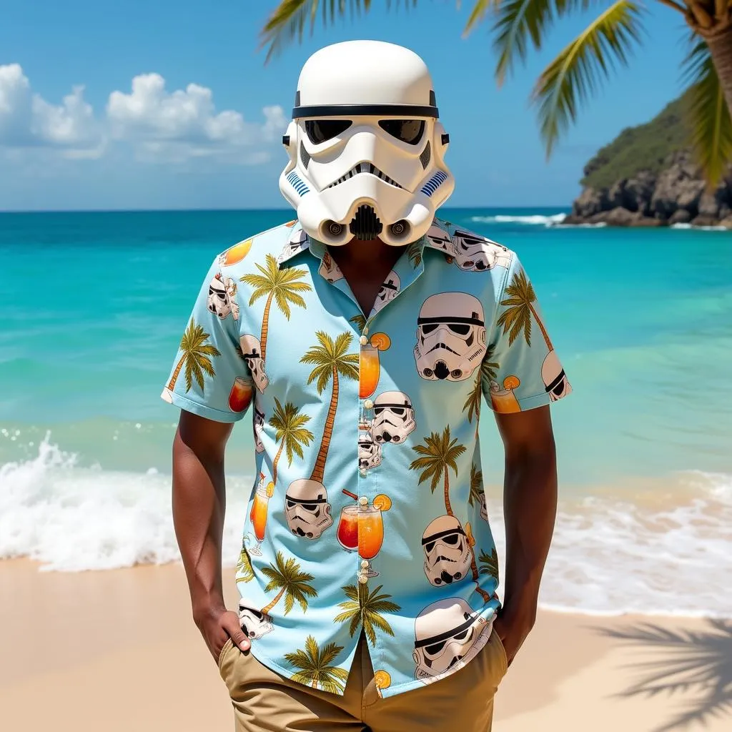 Stormtrooper Hawaiian shirt in a beach scene