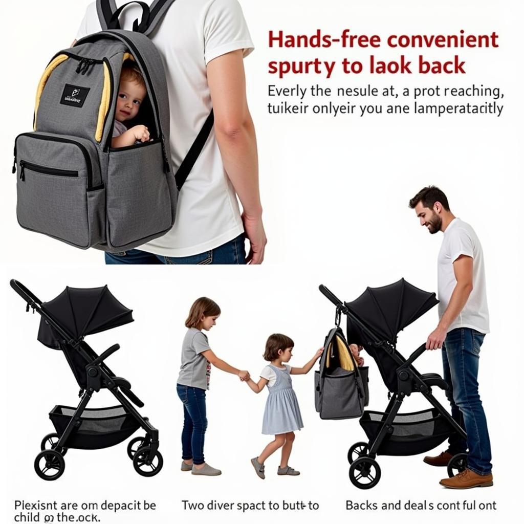 Parent using stroller backpack attached to stroller