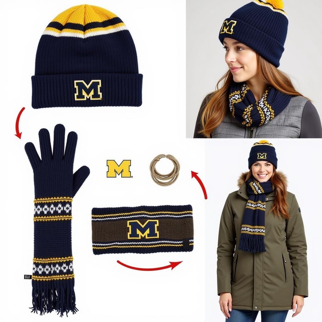 Styling U of M Beanie with Winter Outfit: A person wearing a U of M beanie, paired with a winter coat, scarf, and gloves, demonstrating a stylish and practical winter outfit.