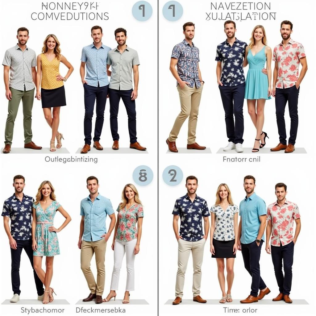 A collage of outfit ideas featuring different ways to style a Hawaiian shirt.