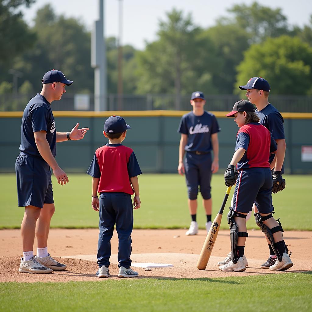 Coaches instructing young baseball players