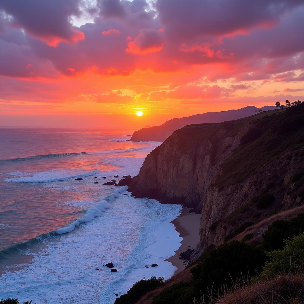 Sunset over the Pacific Ocean at Sunset Cliffs Natural Park