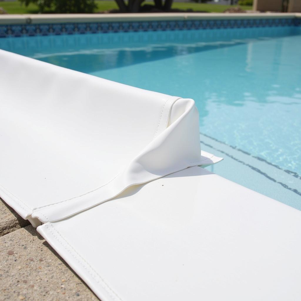 Swimming pool rail covers protecting pool deck