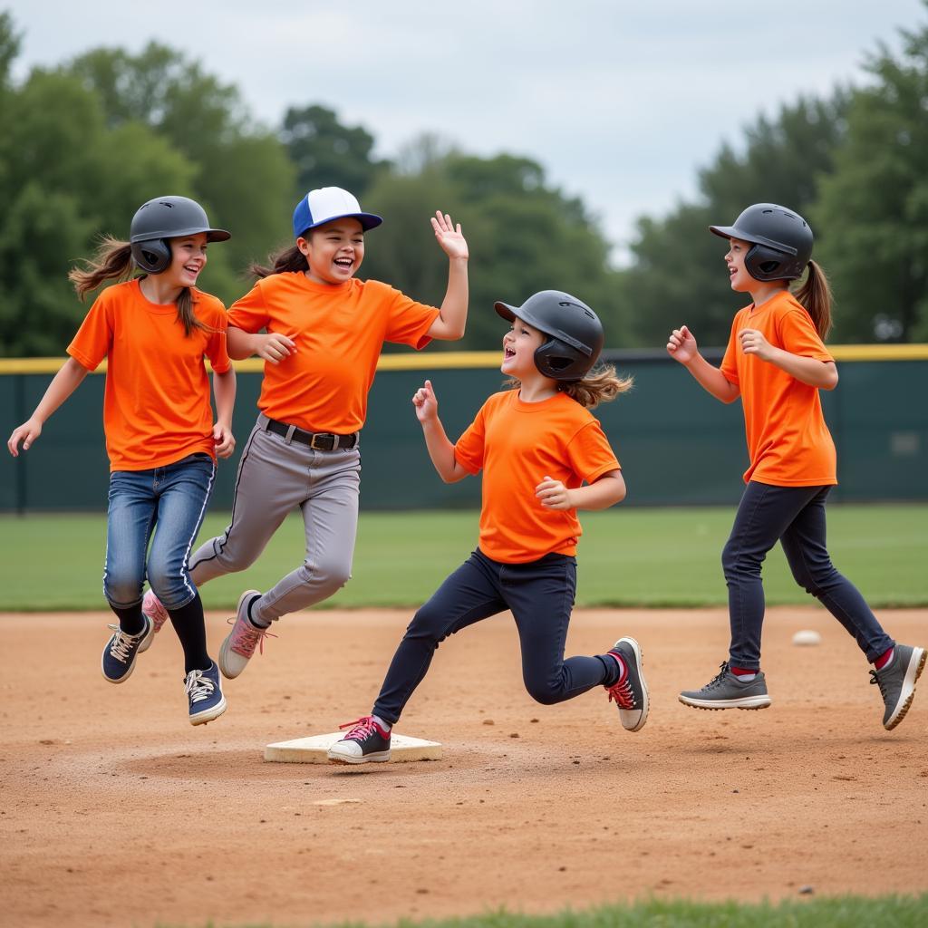 T-Ball Team Celebrating a Home Run