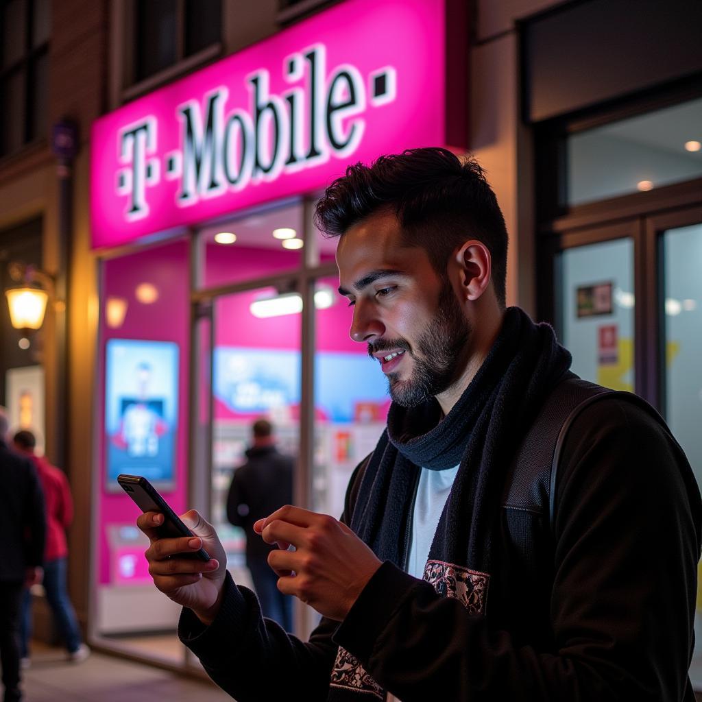 Beşiktaş Fan Checking Latest Score at T-Mobile Store in the Bronx