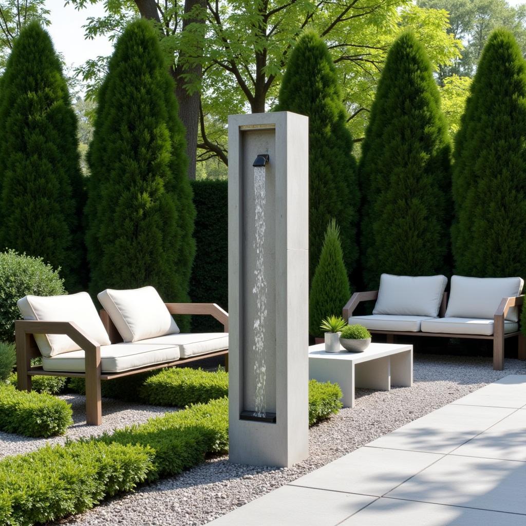 Tall Outdoor Fountain in a Modern Garden