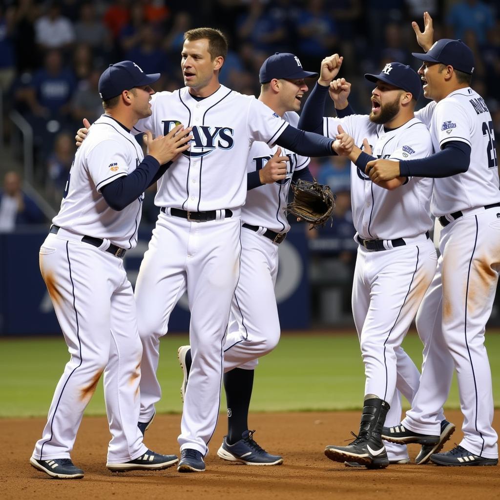 Tampa Bay Rays players celebrating a home run