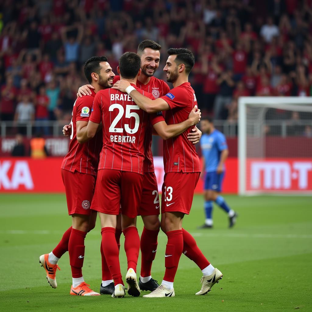 Besiktas players celebrating a goal, demonstrating strong team chemistry