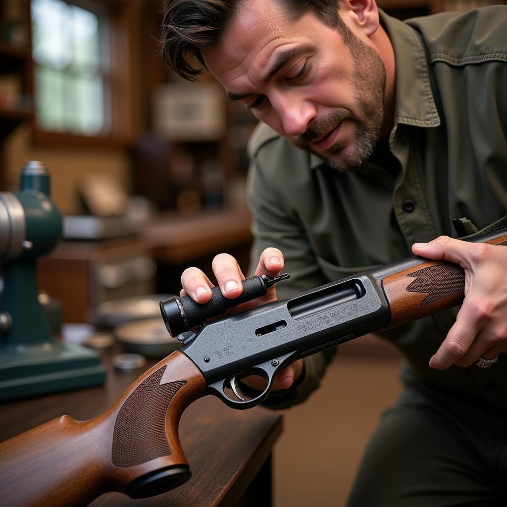 Ted Williams Model 300 shotgun being appraised by a professional